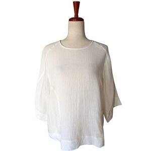 Johnny Was Calme Mixed Media Drop Shoulder Top Organic Cotton White M‎ O10525-6